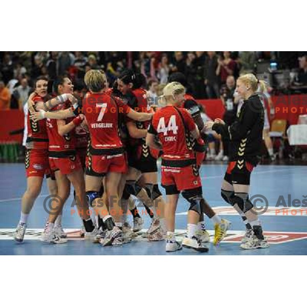 Krim players victory celebrations at handball game, Krim Mercator - HCL Leipzig, played in Champions league, Ljubljana, 13.01.2010, Krim Mercator won 32:26 