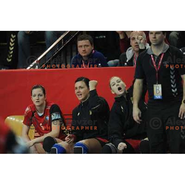 Ana Gros, Urska Vidic, at handball game, Krim Mercator - HCL Leipzig, played in Champions league, Ljubljana, 13.01.2010, Krim Mercator won 32:26 