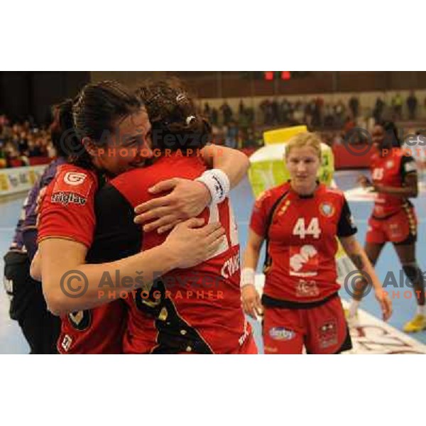 Krim players victory celebrations at handball game, Krim Mercator - HCL Leipzig, played in Champions league, Ljubljana, 13.01.2010, Krim Mercator won 32:26 