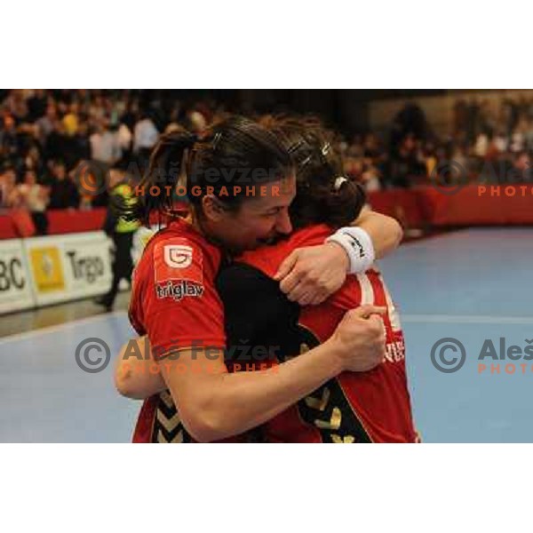 Krim players victory celebrations at handball game, Krim Mercator - HCL Leipzig, played in Champions league, Ljubljana, 13.01.2010, Krim Mercator won 32:26 