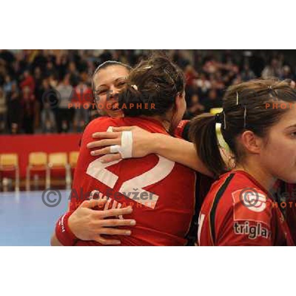 Krim players victory celebrations at handball game, Krim Mercator - HCL Leipzig, played in Champions league, Ljubljana, 13.01.2010, Krim Mercator won 32:26 