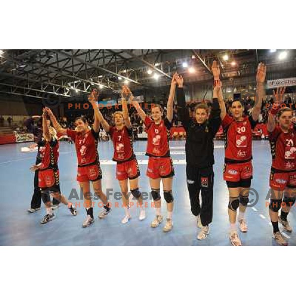 Krim players victory celebrations at handball game, Krim Mercator - HCL Leipzig, played in Champions league, Ljubljana, 13.01.2010, Krim Mercator won 32:26 