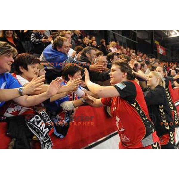 Krim players victory celebrations at handball game, Krim Mercator - HCL Leipzig, played in Champions league, Ljubljana, 13.01.2010, Krim Mercator won 32:26 