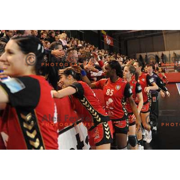 Krim players victory celebrations at handball game, Krim Mercator - HCL Leipzig, played in Champions league, Ljubljana, 13.01.2010, Krim Mercator won 32:26 