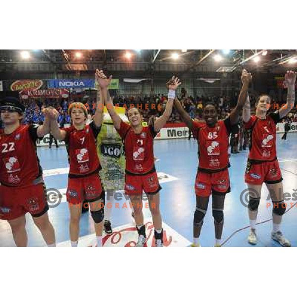 Krim players victory celebrations at handball game, Krim Mercator - HCL Leipzig, played in Champions league, Ljubljana, 13.01.2010, Krim Mercator won 32:26 