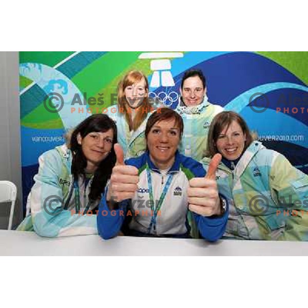Visnar, Erzen,Petra Majdic,Jezersek, Fabjan during press conference OKS held in Whistler Olympic Village , Vancouver 2010 Winter Olympic games, Canada 13.2.2010 