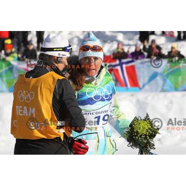Coach Ivan Hudac and Petra Majdic (SLO) Olympic Bronze medalist in Ladies Individual Sprint classic in Whistler Olympic Park 17.2.2010, Vancouver 2010 Winter Olympic Games, Canada 