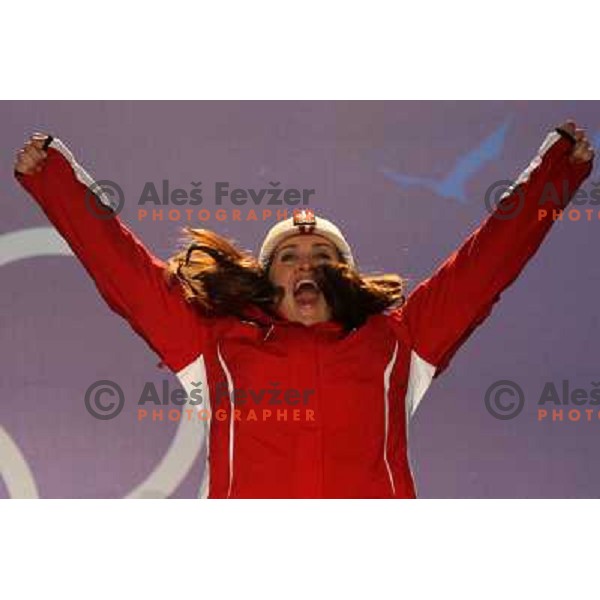 Elisabeth Goergl with Olympic bronze downhill medalist, Vancouver 2010 Winter Olympic games, Canada 