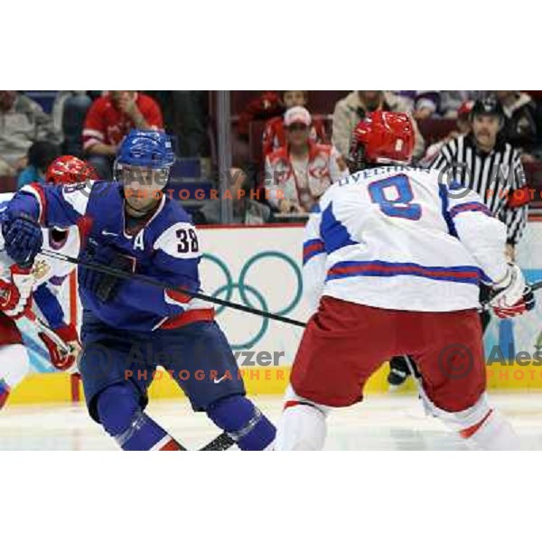 Pavol Demitra (38) and Aleksander Ovechkin in action during ice-hockey match Russia- Slovakia 18.2.2010 in Preliminary round, Vancouver 2010 Winter Olympic Games, Canada 