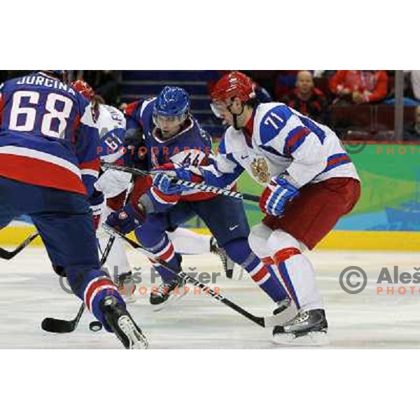 Sekera (44) and Kovalchuk in action during ice-hockey match Russia- Slovakia 18.2.2010 in Preliminary round, Vancouver 2010 Winter Olympic Games, Canada 