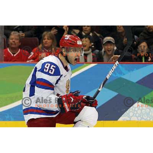 Alexei Morozov celebrates goal during ice-hockey match Russia- Slovakia 18.2.2010 in Preliminary round, Vancouver 2010 Winter Olympic Games, Canada 