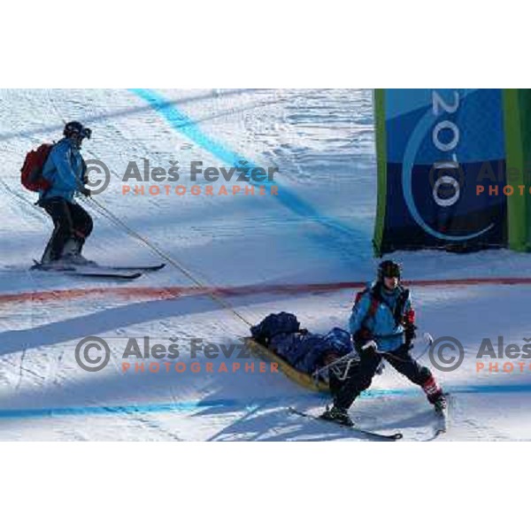 Injured Patrick Jaerbyn (SWE) after crash in Super G Men in Whistler Creekside 19.2.2010, Vancouver 2010 Winter Olympic Games, Canada 