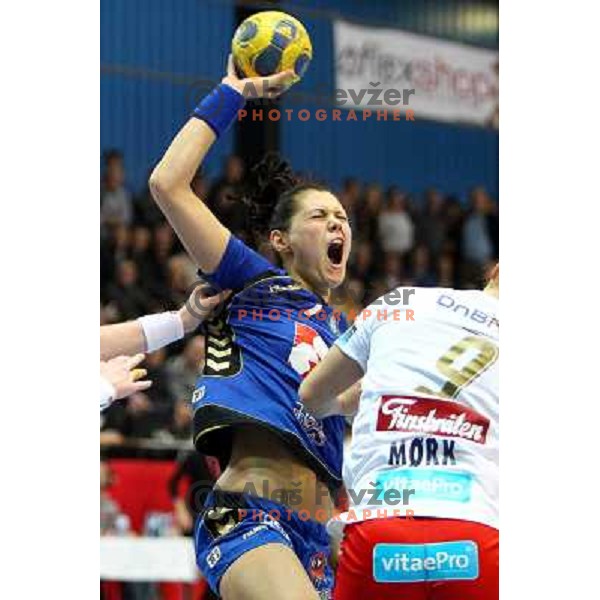 Szandra Zascik in action during handball match Krim Mercator- Larvik HK, played in Champions league, played at Kodeljevo, Ljubljana, Slovenia, 19.02.2010. 