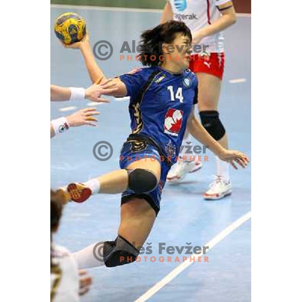 Liudmila Bodnieva in action during handball match Krim Mercator- Larvik HK, played in Champions league, played at Kodeljevo, Ljubljana, Slovenia, 19.02.2010. 