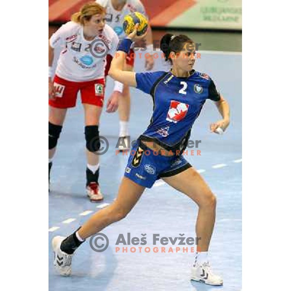 Szandra Zascik in action during handball match Krim Mercator- Larvik HK, played in Champions league, played at Kodeljevo, Ljubljana, Slovenia, 19.02.2010. 