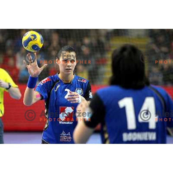 Szandra Zascik in action during handball match Krim Mercator- Larvik HK, played in Champions league, played at Kodeljevo, Ljubljana, Slovenia, 19.02.2010. 