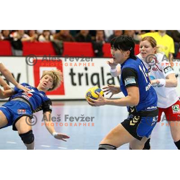 Liudmila Bodnieva in action during handball match Krim Mercator- Larvik HK, played in Champions league, played at Kodeljevo, Ljubljana, Slovenia, 19.02.2010. 