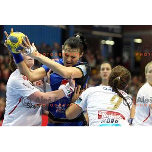 Szandra Zascik in action during handball match Krim Mercator- Larvik HK, played in Champions league, played at Kodeljevo, Ljubljana, Slovenia, 19.02.2010. 