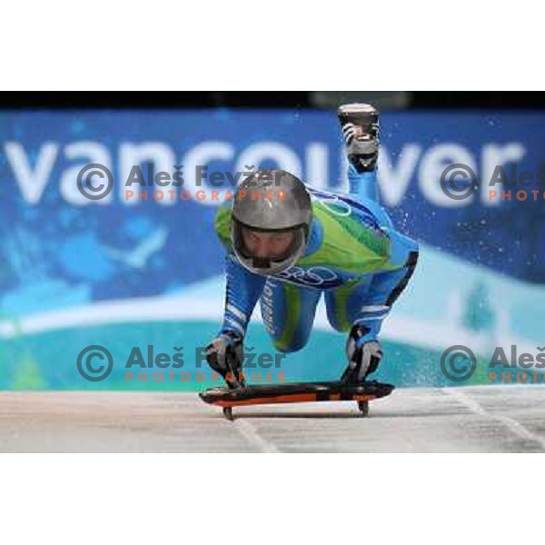 Anze Setina (SLO) during start of Skeleton third run in Whitler Sliding centre 19.2.2010, Vancouver 2010 Winter Olympic Games, Canada 