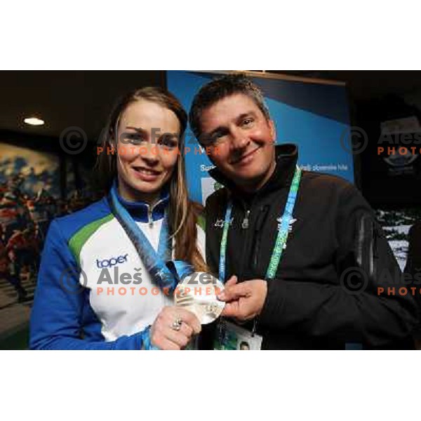 Tina Maze, Olympic silver medalist and Matjaz Turel at Reception in Slovenia House in Whistler 20.2.2010 , Vancouver 2010 Winter Olympic Games, Canada 