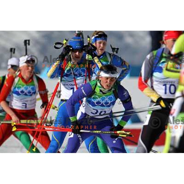 Andreja Mali (SLO) in action during Biathlon Women\'s 12.5 km mass start in Whistler Olympic Park 21.2.2010 , Vancouver 2010 Winter Olympic Games, Canada 