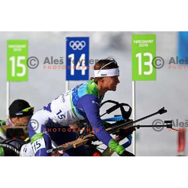 Teja Gregorin (SLO) in action during Biathlon Women\'s 12.5 km mass start in Whistler Olympic Park 21.2.2010 , Vancouver 2010 Winter Olympic Games, Canada 