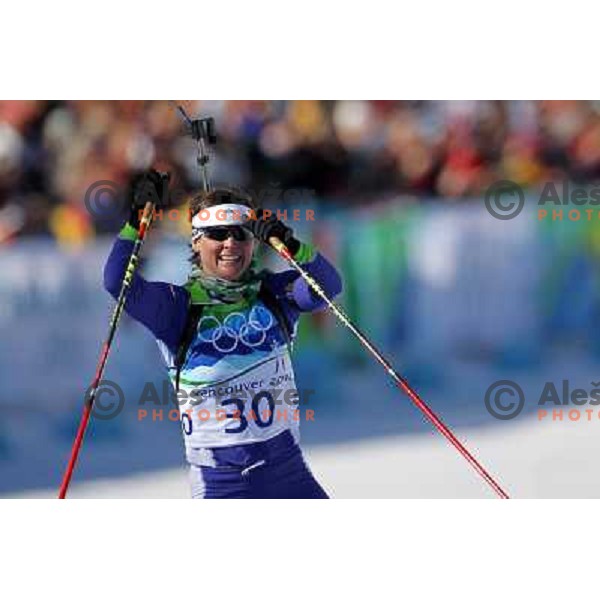 Andreja Mali (SLO) in action during Biathlon Women\'s 12.5 km mass start in Whistler Olympic Park 21.2.2010 , Vancouver 2010 Winter Olympic Games, Canada 