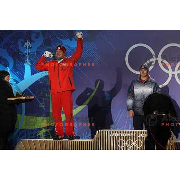 Ivica Kostelic (CRO) Olympic silver medalist and Bode Miller (USA,gold) in Men\'s Super Combined 21.2.2010 , Vancouver 2010 Winter Olympic Games, Canada 
