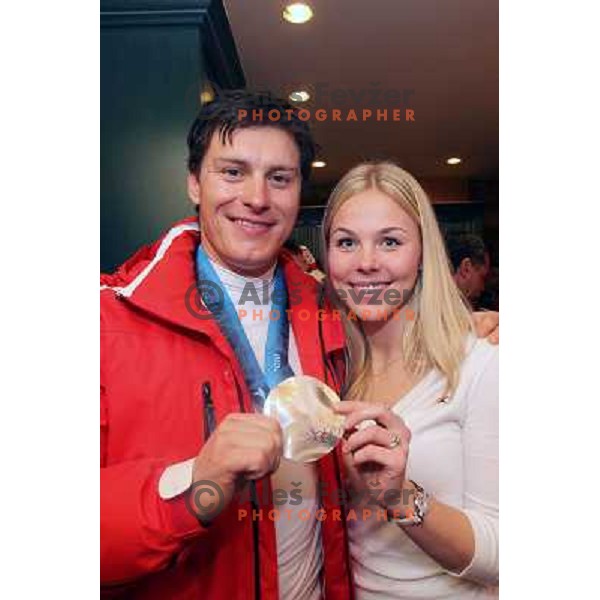 Elin Arnarsdottir and Ivica Kostelic (CRO) Olympic silver medalist in Men\'s Super Combined 21.2.2010 , Vancouver 2010 Winter Olympic Games, Canada 