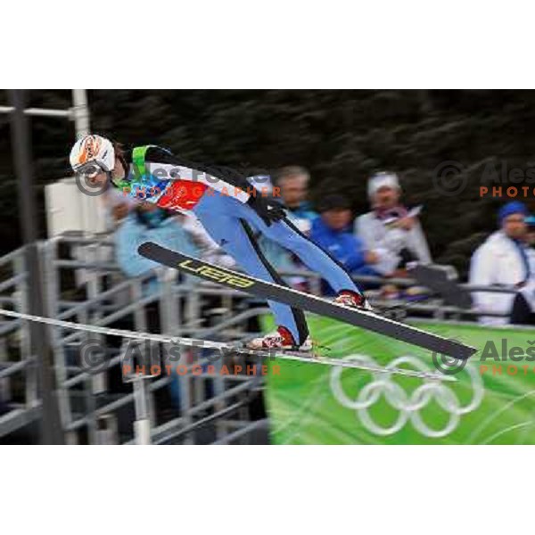 Primoz Pikl (SLO) during trial jump in team ski jumping competition at Large Hill in Whistler Olympic park 22.2.2010 , Vancouver 2010 Winter Olympic Games, Canada 