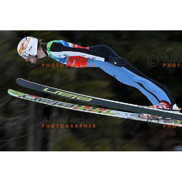Primoz Pikl (SLO) during trial jump in team ski jumping competition at Large Hill in Whistler Olympic park 22.2.2010 , Vancouver 2010 Winter Olympic Games, Canada 