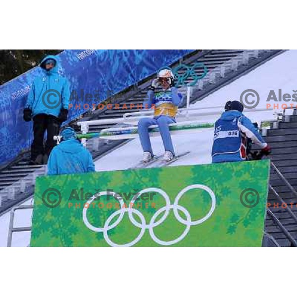 Peter Prevc (SLO) during trial jump in team ski jumping competition at Large Hill in Whistler Olympic park 22.2.2010 , Vancouver 2010 Winter Olympic Games, Canada 