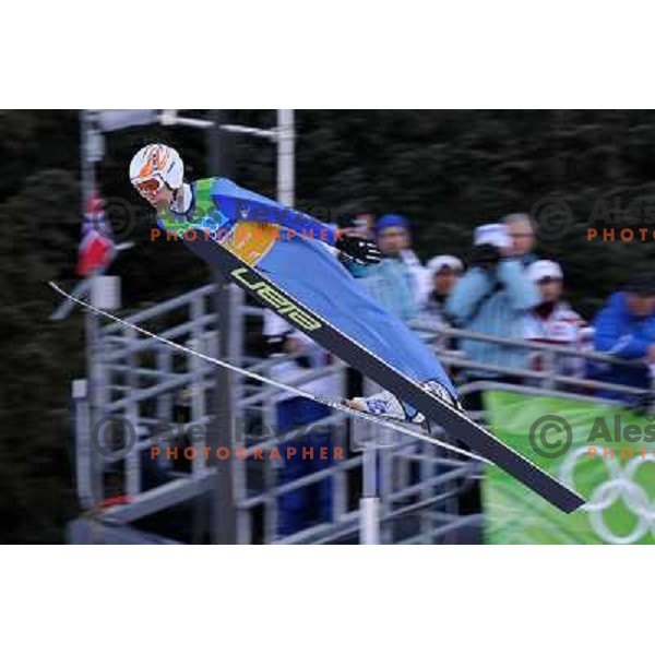 Peter Prevc (SLO) during trial jump in team ski jumping competition at Large Hill in Whistler Olympic park 22.2.2010 , Vancouver 2010 Winter Olympic Games, Canada 