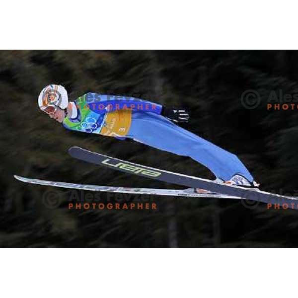 Peter Prevc (SLO) during trial jump in team ski jumping competition at Large Hill in Whistler Olympic park 22.2.2010 , Vancouver 2010 Winter Olympic Games, Canada 