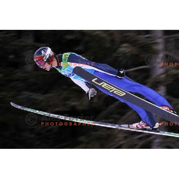 Robi Kranjec (SLO) during trial jump in team ski jumping competition at Large Hill in Whistler Olympic park 22.2.2010 , Vancouver 2010 Winter Olympic Games, Canada 