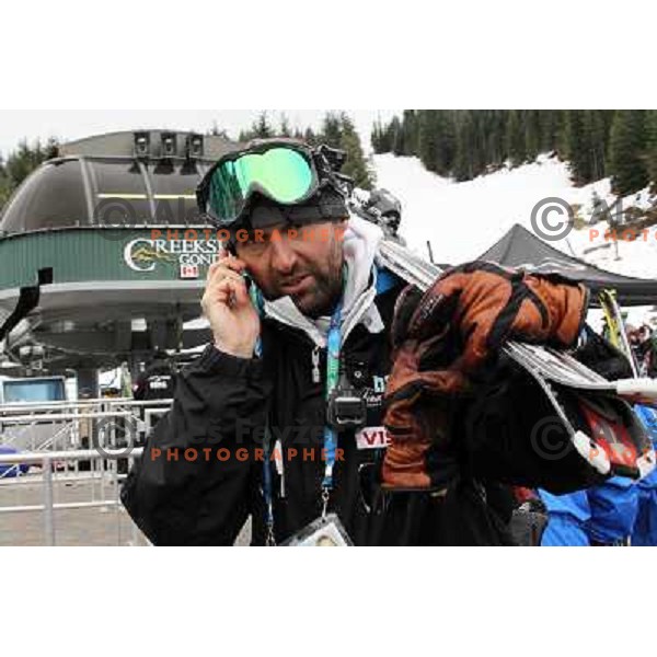 Coach Andrea Massi at bottom station of Creekside Gondola after second run of Women\'s Giant Slalom in Whislter Creekside 24.2.2010 was canceled due to fog on the course , Vancouver 2010 Winter Olympic Games, Canada 