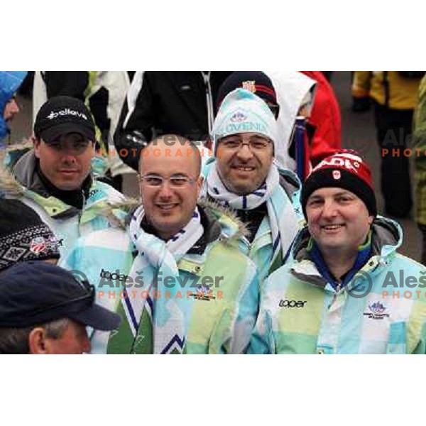 Slovenia fans before second run of Women\'s Giant Slalom in Whislter Creekside 24.2.2010 was canceled due to fog on the course , Vancouver 2010 Winter Olympic Games, Canada 
