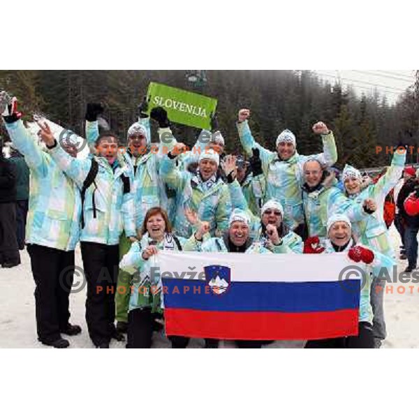 Slovenia fans cheering during Women\'s Giant Slalom in Whislter Creekside 25.2.2010 , Vancouver 2010 Winter Olympic Games, Canada 