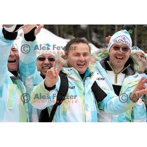 Primoz Ulaga and Slovenia fans cheering during Women\'s Giant Slalom in Whislter Creekside 25.2.2010 , Vancouver 2010 Winter Olympic Games, Canada 
