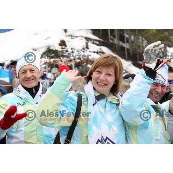 Slovenia fans cheering during Women\'s Giant Slalom in Whislter Creekside 25.2.2010 , Vancouver 2010 Winter Olympic Games, Canada 