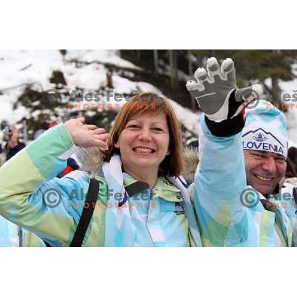 Slovenian fans after second run of Women\'s Giant Slalom in Whislter Creekside 24.2.2010 , Vancouver 2010 Winter Olympic Games, Canada 