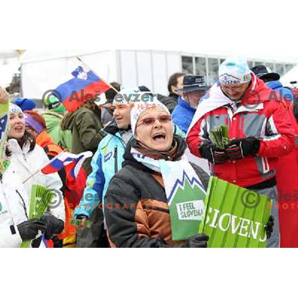 Slovenia fans cheering during Women\'s Giant Slalom in Whislter Creekside 25.2.2010 , Vancouver 2010 Winter Olympic Games, Canada 