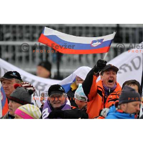 Slovenia fans cheering during Women\'s Giant Slalom in Whislter Creekside 25.2.2010 , Vancouver 2010 Winter Olympic Games, Canada 