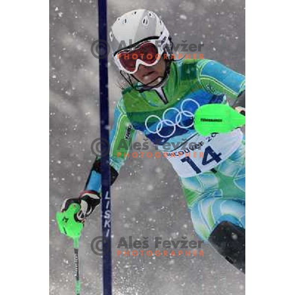 Tina Maze (SLO) skiing in first run of Ladies Slalom in Whistler Creekside 26.2.2010 , Vancouver 2010 Winter Olympic Games, Canada 