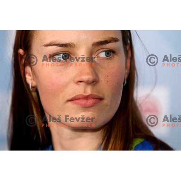 Tina Maze, two times silver medalist in Alpine skiing from Winter Olympic Games in Vancouver during reception at Airport Joze Pucnik, Brnik, Slovenia 28.2.2010 
