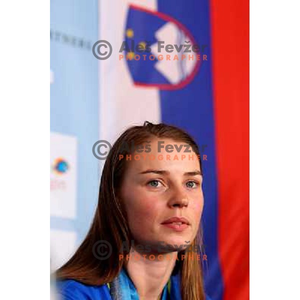 Tina Maze, two times silver medalist in Alpine skiing from Winter Olympic Games in Vancouver during reception at Airport Joze Pucnik, Brnik, Slovenia 28.2.2010 