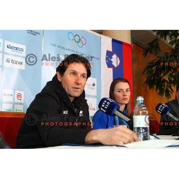 Andrea Massi and Tina Maze, two times silver medalist in Alpine skiing from Winter Olympic Games in Vancouver during reception at Airport Joze Pucnik, Brnik, Slovenia 28.2.2010 