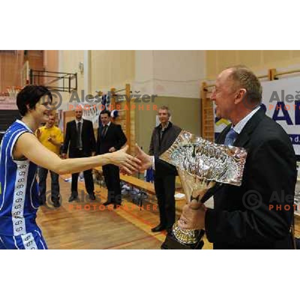 Krtistina Verbole, Dusan Sesok at the basketball game Hit Kranjska Gora - Merkur played in the final of the Slovenian womens basketball Cup , Celje, 28.02.2010 