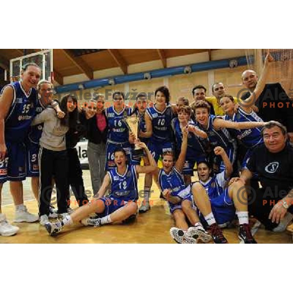 Merkur Celje players celebrate win at the basketball game Hit Kranjska Gora - Merkur played in the final of the Slovenian womens basketball Cup , Celje, 28.02.2010 