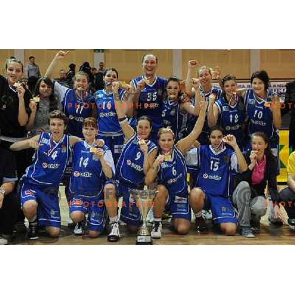 Merkur Celje players celebrate win at the basketball game Hit Kranjska Gora - Merkur played in the final of the Slovenian womens basketball Cup , Celje, 28.02.2010 